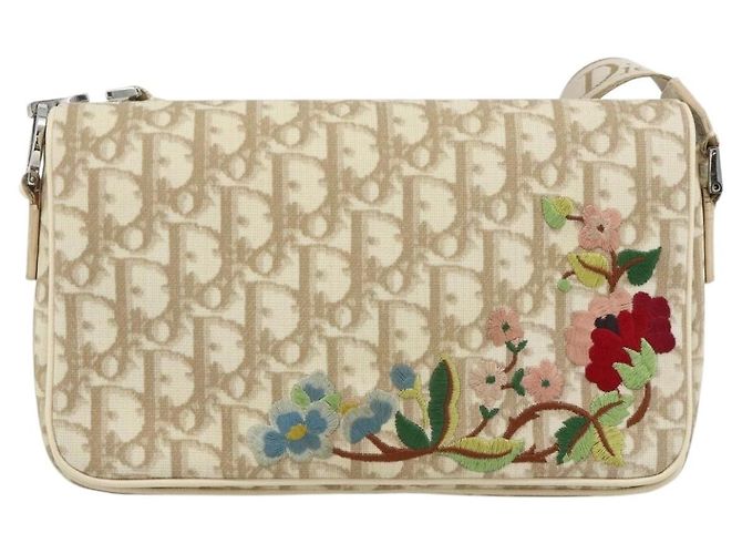 Borsa a Spalla in Tela Trotter Christian Dior PVC Beige Argento Auth 177983A - vista 2
