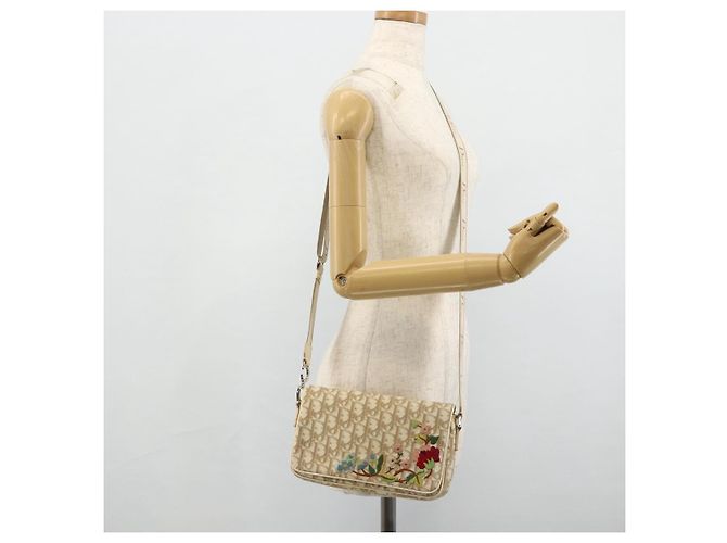 Borsa a Spalla in Tela Trotter Christian Dior PVC Beige Argento Auth 177983A - vista 22