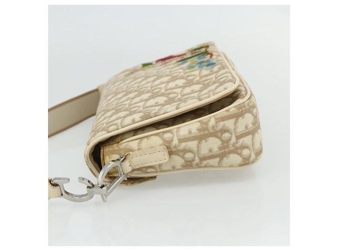 Borsa a Spalla in Tela Trotter Christian Dior PVC Beige Argento Auth 177983A - vista 4