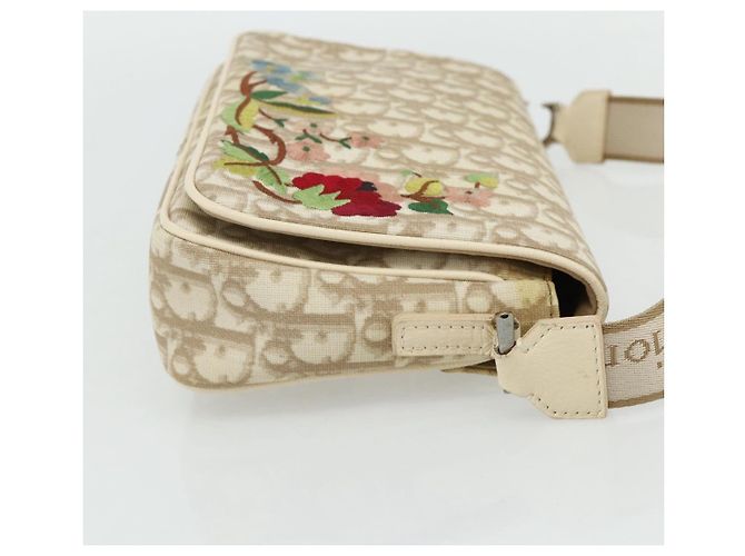Borsa a Spalla in Tela Trotter Christian Dior PVC Beige Argento Auth 177983A - vista 5