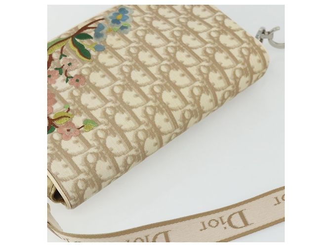 Borsa a Spalla in Tela Trotter Christian Dior PVC Beige Argento Auth 177983A - vista 6
