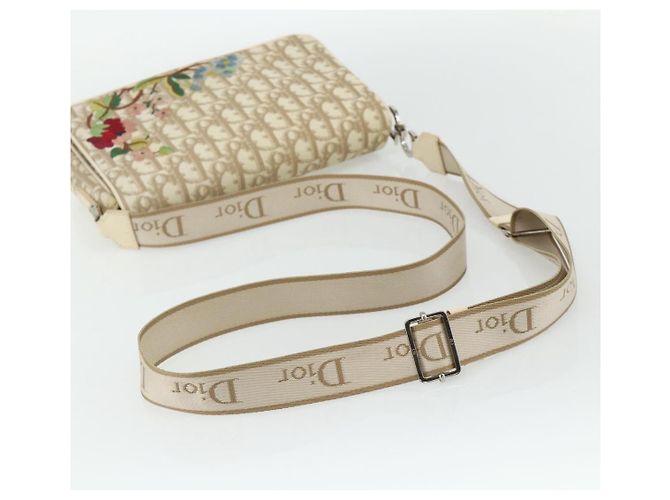 Borsa a Spalla in Tela Trotter Christian Dior PVC Beige Argento Auth 177983A - vista 7