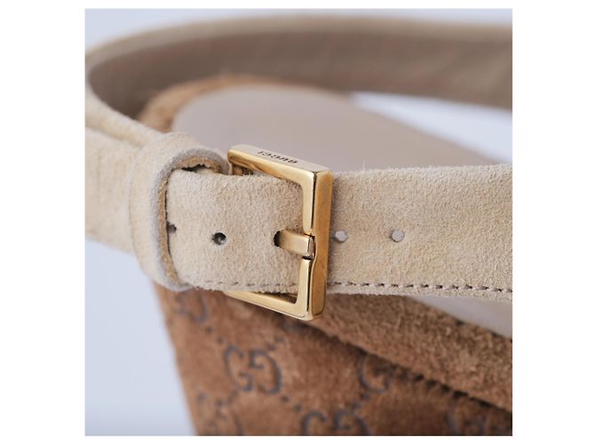 Sandali con zeppa Hollie in suede e sughero Guccissima di Gucci Marrone - vista 6