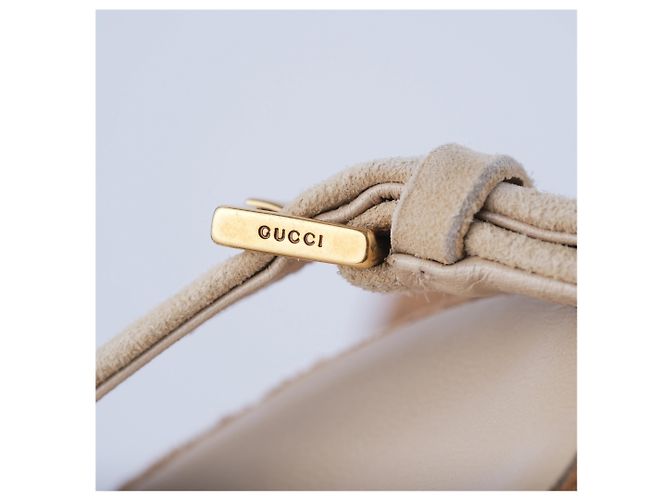 Sandali con zeppa Hollie in suede e sughero Guccissima di Gucci Marrone - vista 7