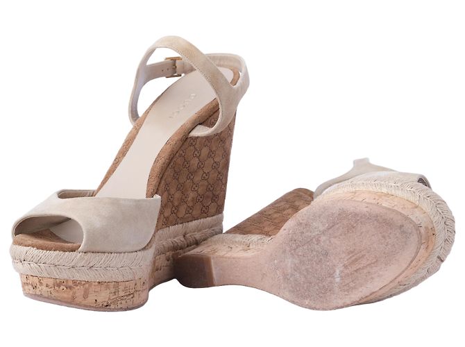 Sandali con zeppa Hollie in suede e sughero Guccissima di Gucci Marrone - vista 8