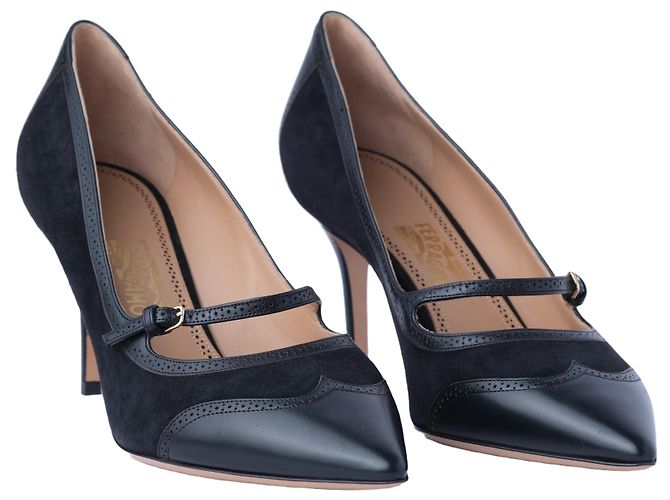 Salvatore Ferragamo Décolleté Mary Jane in Pelle e Camoscio Nero - vista 2