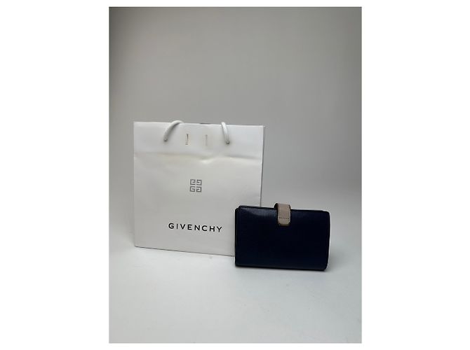 Vintage Givenchy Grained Leather Bifold Wallet Navy Blue - view 2