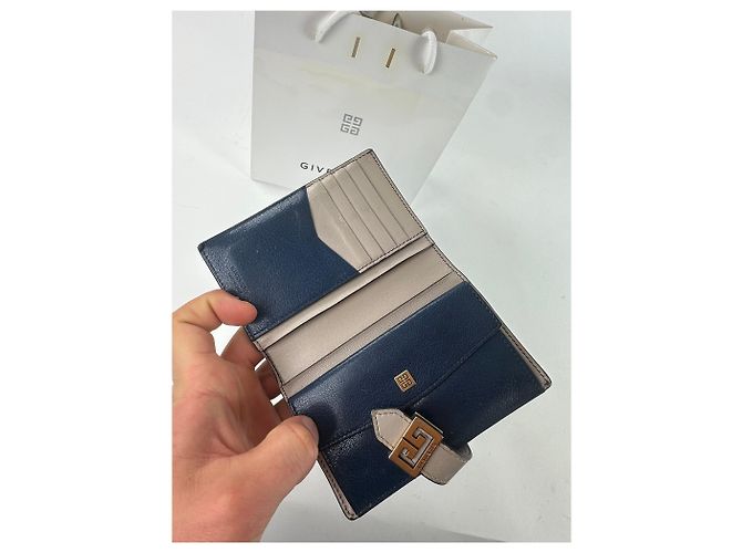 Vintage Givenchy Grained Leather Bifold Wallet Navy Blue - view 4