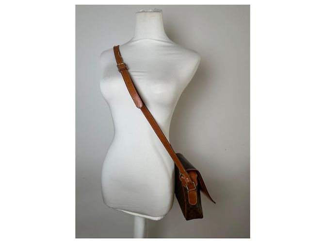 Céline Borsa a tracolla in tela Macadam vintage Celine marrone scuro - vista 13