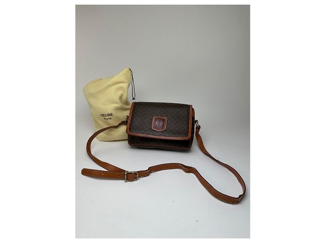 Céline Borsa a tracolla in tela Macadam vintage Celine marrone scuro - vista 14