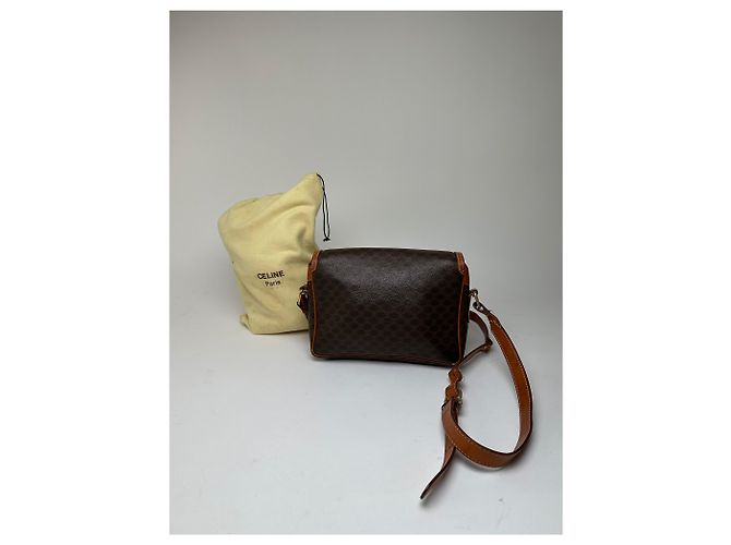 Céline Borsa a tracolla in tela Macadam vintage Celine marrone scuro - vista 2
