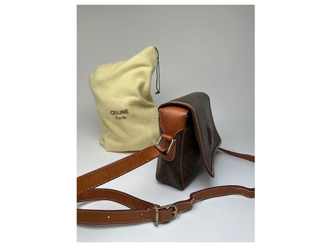 Céline Borsa a tracolla in tela Macadam vintage Celine marrone scuro - vista 5
