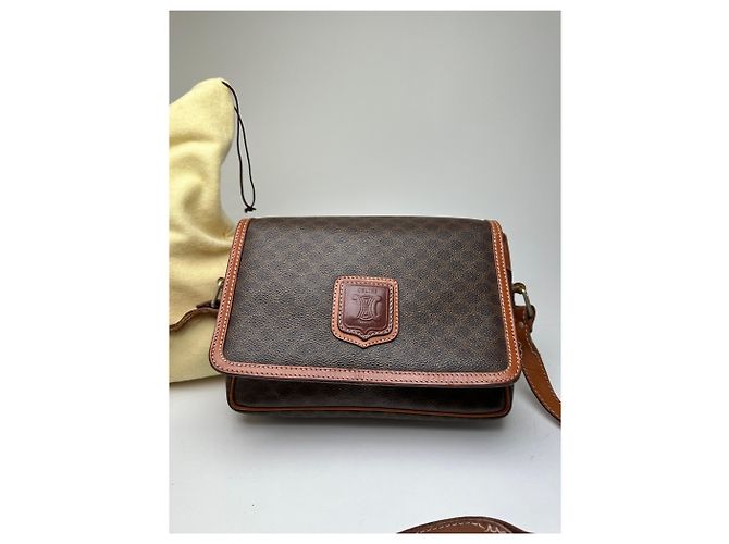 Céline Borsa a tracolla in tela Macadam vintage Celine marrone scuro - vista 6