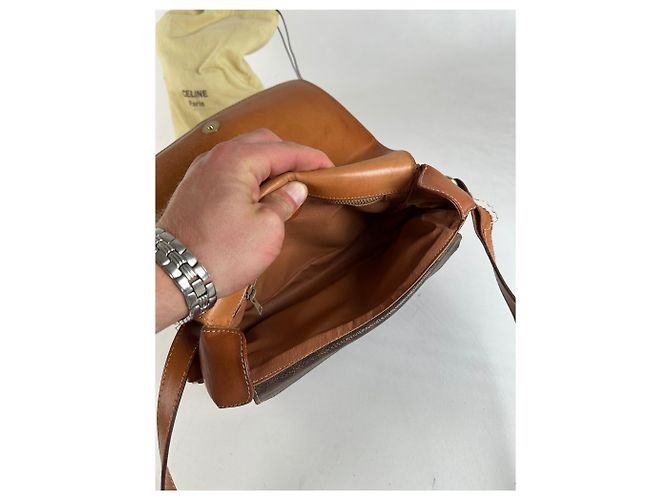 Céline Borsa a tracolla in tela Macadam vintage Celine marrone scuro - vista 7
