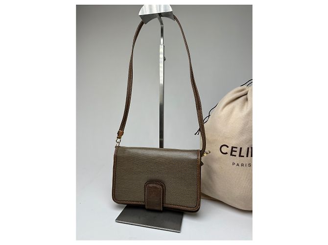 Céline Vintage Celine Coated Canvas Crossbody Flap Bag Brown - view 8