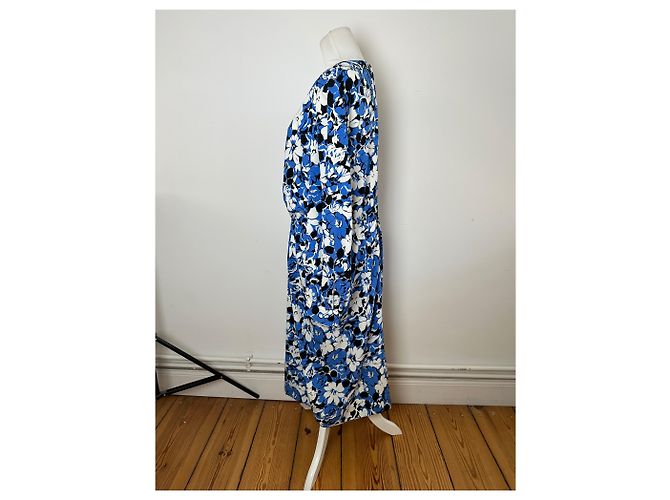 Vintage Givenchy Blumenmuster Seiden-Midikleid Blau - Ansicht 2