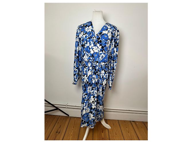 Vintage Givenchy Blumenmuster Seiden-Midikleid Blau - Ansicht 7