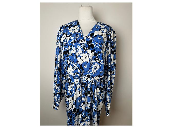 Vintage Givenchy Blumenmuster Seiden-Midikleid Blau - Ansicht 8