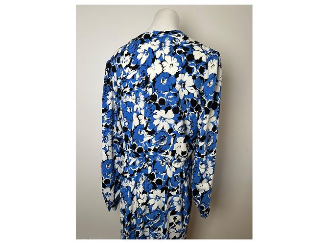 Vintage Givenchy Blumenmuster Seiden-Midikleid Blau - Ansicht 9