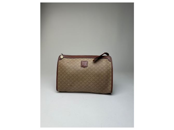 Edge Céline Clutch Vintage Celine in Tela Macadam Beige - vista 11