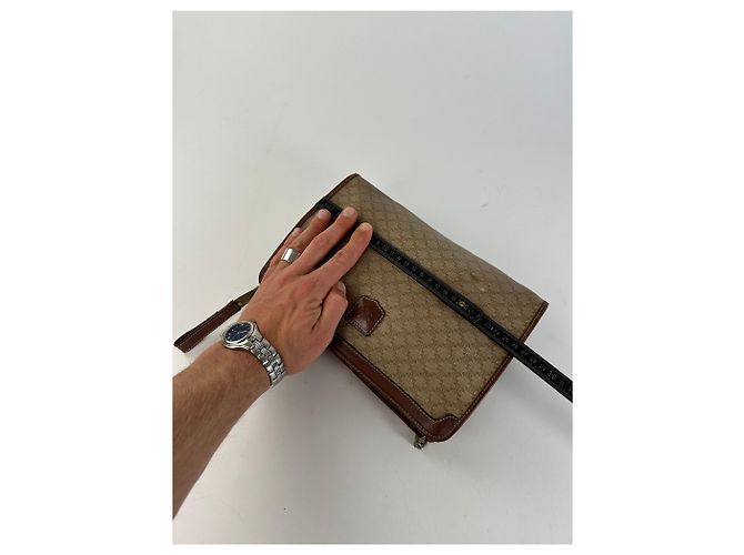 Edge Céline Clutch Vintage Celine in Tela Macadam Beige - vista 8
