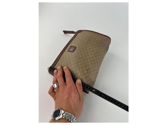 Edge Céline Clutch Vintage Celine in Tela Macadam Beige - vista 9