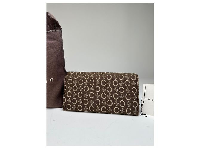 Edge Céline Vintage Celine Macadam Canvas Continental Wallet Brown - view 6