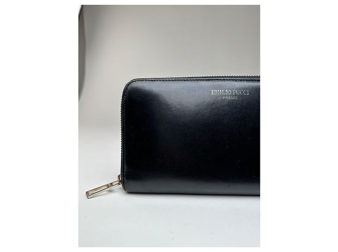 Vintage Emilio Pucci Black Leather Zip-Around Wallet - view 6