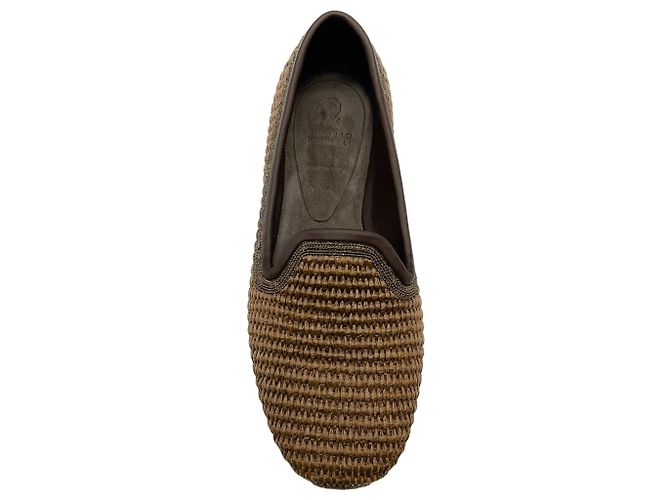Braune geflochtene Raffia-Flats von Brunello Cucinelli mit Monili - Ansicht 4