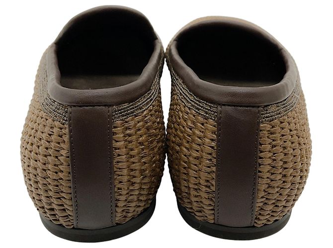 Braune geflochtene Raffia-Flats von Brunello Cucinelli mit Monili - Ansicht 5