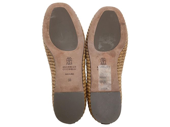 Braune geflochtene Raffia-Flats von Brunello Cucinelli mit Monili - Ansicht 6