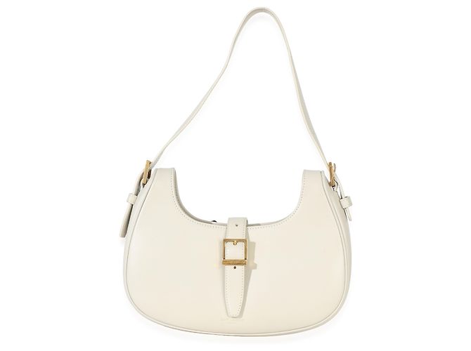 Saint Laurent Hobo Le Fermoir em Couro Liso de Bezerro Creme - vista 8