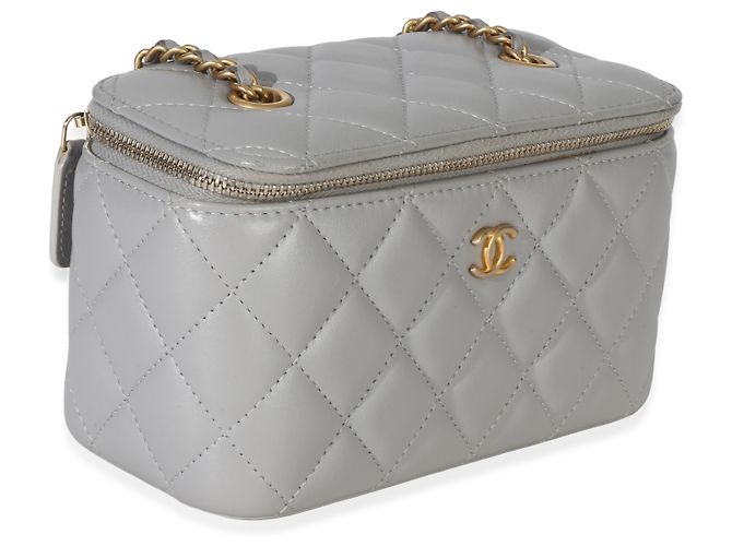 Vanity Beauty case Chanel in agnello trapuntato grigio Small Pearl Crush Marrone - vista 4