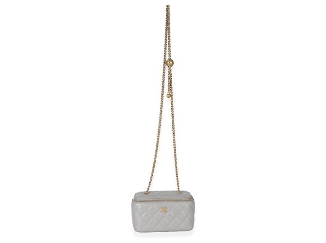 Vanity Beauty case Chanel in agnello trapuntato grigio Small Pearl Crush Marrone - vista 5