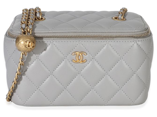 Vanity Beauty case Chanel in agnello trapuntato grigio Small Pearl Crush Marrone - vista 8