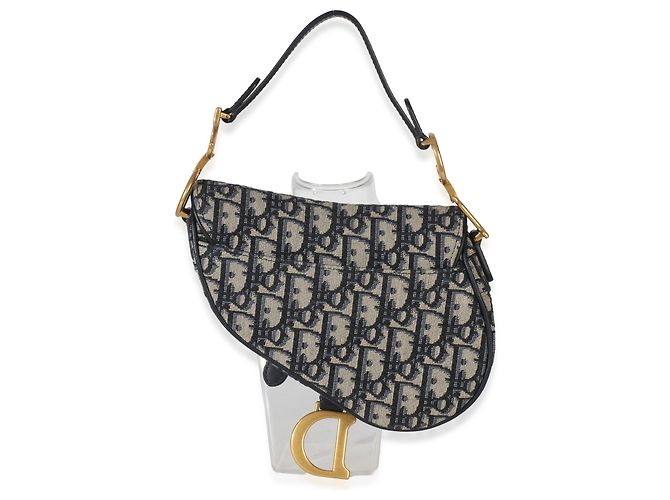 Mini borsa a sella in tela obliqua blu navy Christian Dior Beige - vista 2
