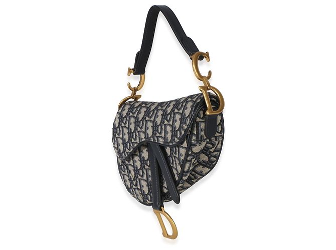 Mini borsa a sella in tela obliqua blu navy Christian Dior Beige - vista 3