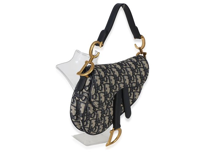 Mini borsa a sella in tela obliqua blu navy Christian Dior Beige - vista 4