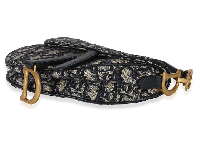 Mini borsa a sella in tela obliqua blu navy Christian Dior Beige - vista 6