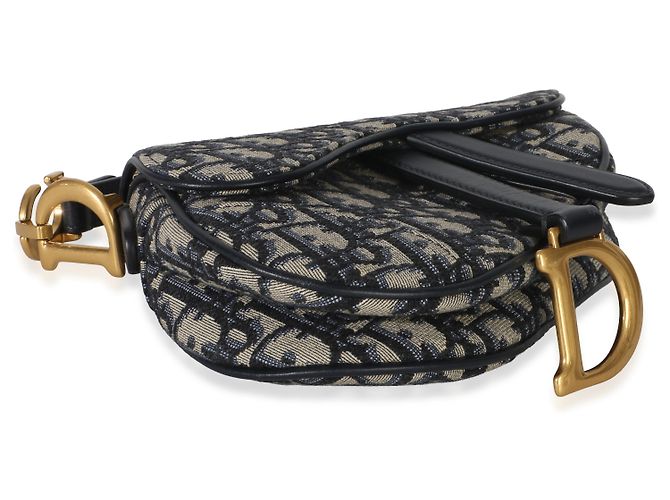 Mini borsa a sella in tela obliqua blu navy Christian Dior Beige - vista 7