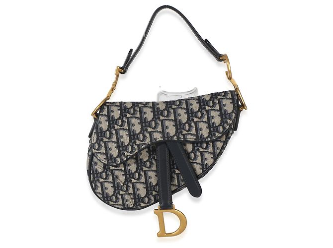 Mini borsa a sella in tela obliqua blu navy Christian Dior Beige - vista 8