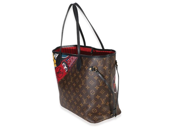 Neverfull MM Tasche aus rotem Multicolor Monogramm-Canvas Kabuki von Louis Vuitton Braun - Ansicht 3