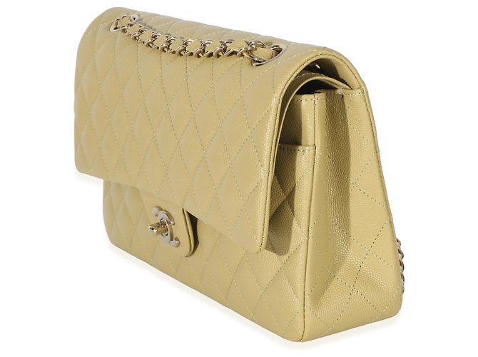 Timeless Borsa a mano Chanel Olive in caviar trapuntato medio classico con doppio flap Verde - vista 3
