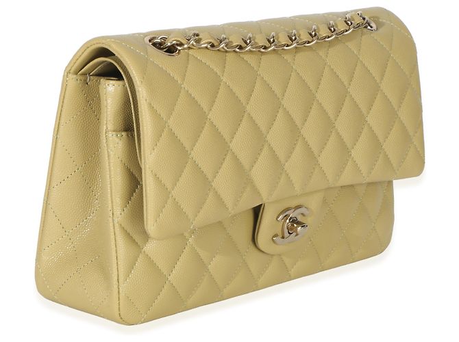 Timeless Borsa a mano Chanel Olive in caviar trapuntato medio classico con doppio flap Verde - vista 4