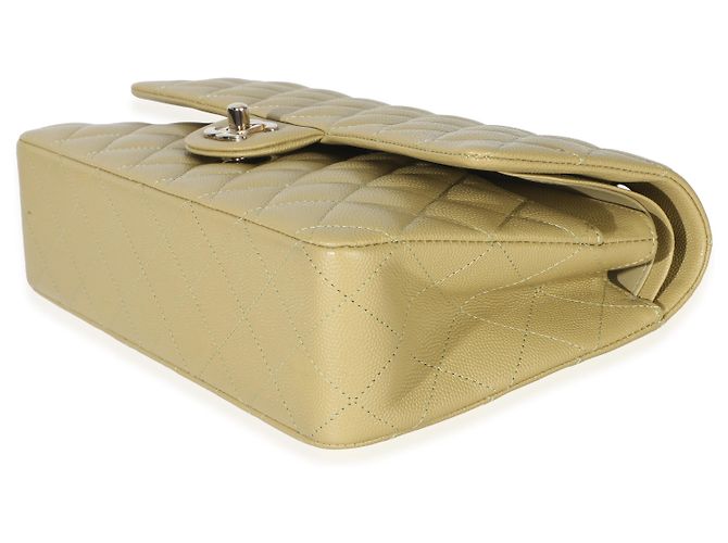 Timeless Borsa a mano Chanel Olive in caviar trapuntato medio classico con doppio flap Verde - vista 6