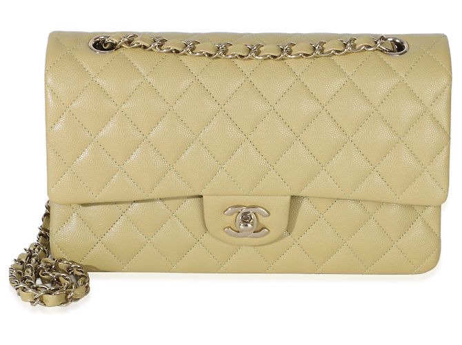 Timeless Borsa a mano Chanel Olive in caviar trapuntato medio classico con doppio flap Verde - vista 8