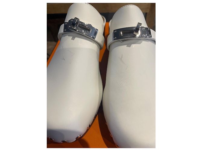 Hermès White Leather Clogs - view 2