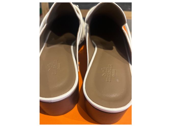 Hermès White Leather Clogs - view 3