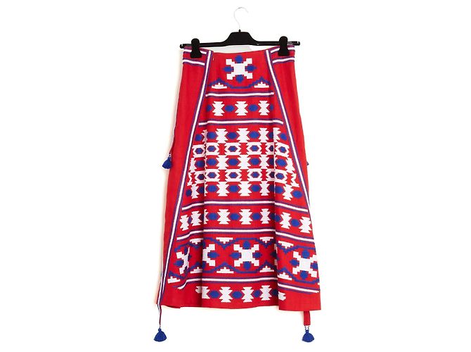 Autre Marque Vita Kin Falda de Lino Roja Bordada a Mano - vista 4