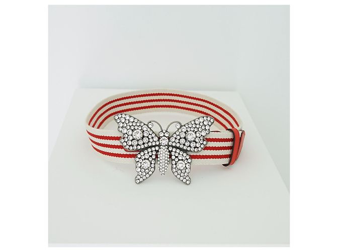Gucci Resort 2018 Butterfly Web Gürtel Weiß Rot - Ansicht 3